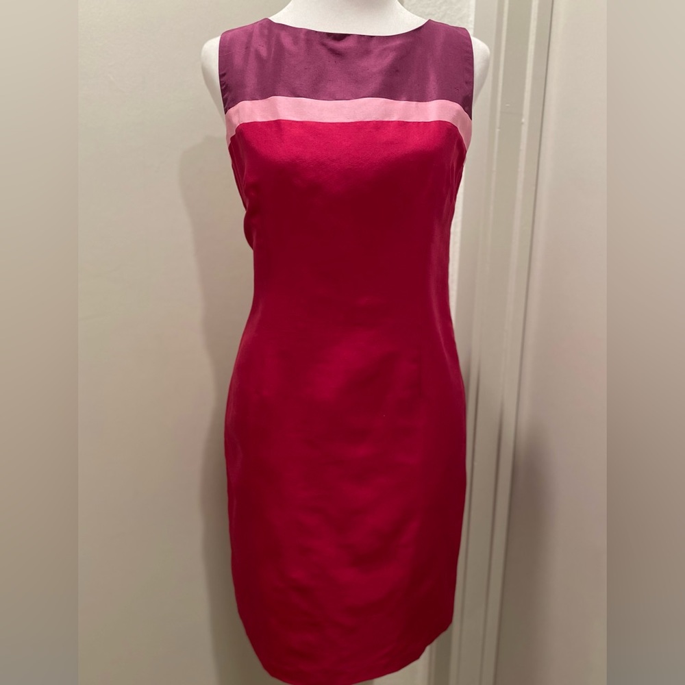 VTG '90s Victoria Holley Silk Pink & Purple Colorblock Mini Shift Dress - 2P